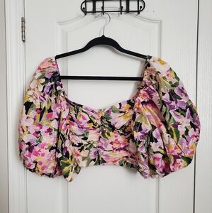 H&M Floral Puff Sleeve Crop Top